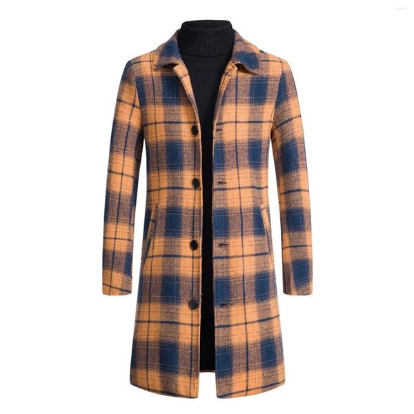 Trenchs pour hommes Manteau Automne Hiver Long Slim Fit Laine Mode Affaires Casual Plaid Costume Col Laine Tops Hommes Vestes