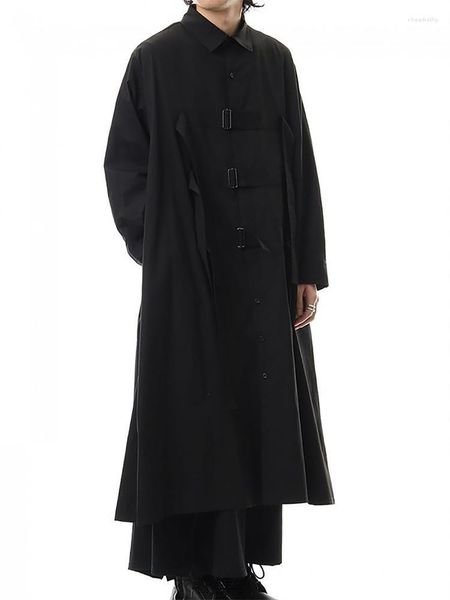 Hommes Trench Coats Manteau Noir Loisirs Long Lâche Grand Coupe-Vent À La Mode Boucle En Métal Veste Au Printemps Et En Automne