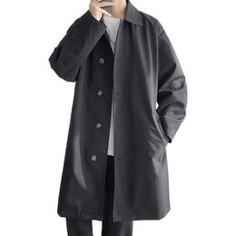 Trench da uomo Cappotto Moda Lungo Giacca a vento Uomo Tinta unita Monopetto Allentato Casual Uomo Streetwear Plus Size M5XL 230804