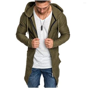 Gabardina para hombre, abrigo para hombre, chaqueta con capucha de longitud media para hombre, ropa gótica Steampunk de otoño, cárdigan ajustado con cremallera para hombre