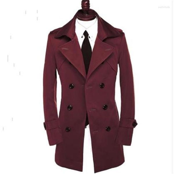 Abrigos de zanjas para hombres Abrigo Hombres Cortavientos Adolescente Chaqueta de doble botonadura Vino Rojo Manteau Homme Hombre Abrigo Primavera Coreano