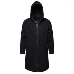 Heren Trench Coats Coat Men Zipper Hooded Long Wollen Mens kleding Jassen Britse stijl Overjas Europa/US Grootte M-XXL