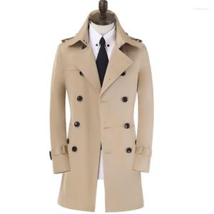 Gabardinas para hombres Abrigo fino Primavera y otoño Vestido Medio Adolescente Doble Fila Slim Mid-Longitud Beige Cortavientos Gabardinas