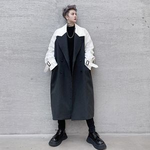 Hommes Trench manteaux couleur vêtements pour hommes bloc épissé manteau 2022 lâche revers Double boutonnage surdimensionné coupe-vent mode Chic Long