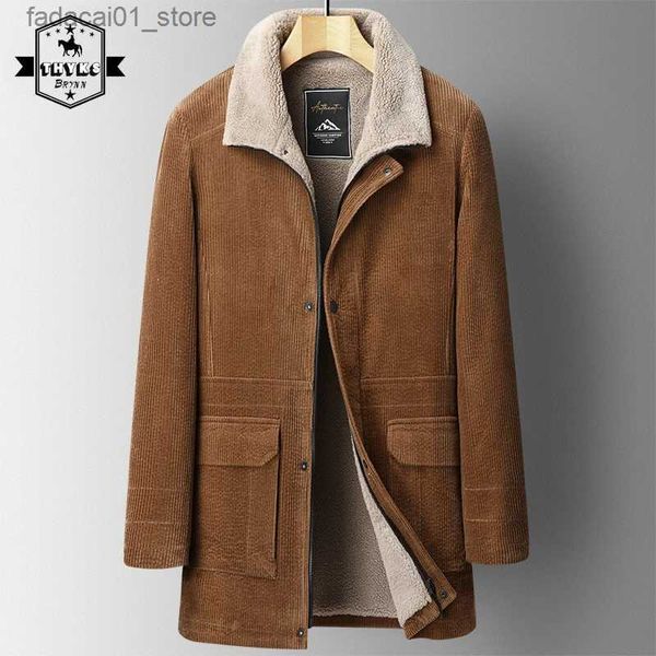 Trenchs pour hommes Coton Épaississement Manteau En Velours Côtelé Hommes Chaud Casual Couleur Unie Slim Fit Simple Revers Lâche Mi Longueur Version Coupe-Vent Manteau MaleQ240125