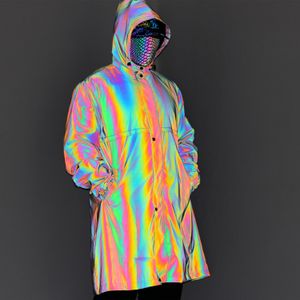 Hommes Trench-Coats Personnalisé Hommes Unisexe High Street Rainbow Réfléchissant À Capuche Veste Coupe-Vent Dust Coat 230804