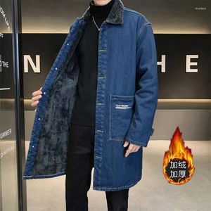 Trenchs pour hommes Manteaux en denim pour hommes Grande taille Polaire d'agneau et épais Automne Hiver Manteaux thermiques Veste mi-longue