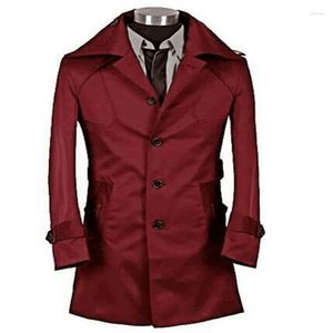 Heren Trench Coats Designer Slim Sexy Mens overjas met lange mouwen Kleding Business Casaco Masculino Wine Red