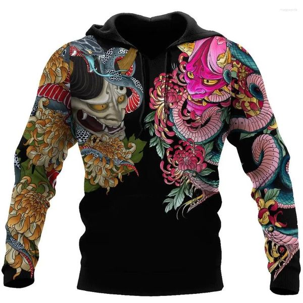 Trenchs pour hommes Dominateur japonais Samurai Tattoo 3D Sweat à capuche imprimé Casual surdimensionné Street Vêtements Harajuku Sports Pull Y2k