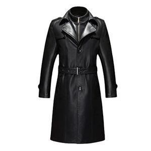 Heren Trenchcoats Duberess Heren Double Collar Long Coat PU Leather Jacket Parka (S-5XL)