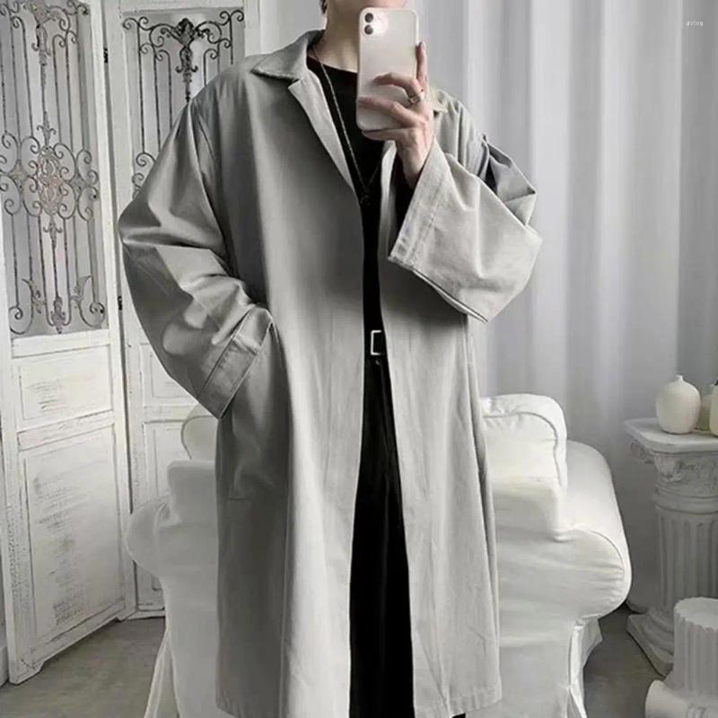 Men's Trench Coats Elastic Men Coat Stylish Lapel For Breathable Wrinkle-resistant Solid Color Spring Autumn Jacket Trendy