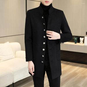 Trenchs d'hommes élégant gentleman rétro angleterre hommes longues vestes slim fit vintage style britannique stand col mandarin pardessus