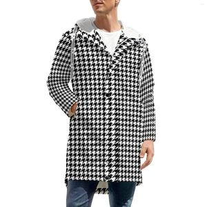 Hommes Trench Coats Élégant Pied De Poule Épais Chaud Casual Noir Et Blanc Rétro Classique Hiver Vestes Street Fashion Personnalisé Coupe-Vent