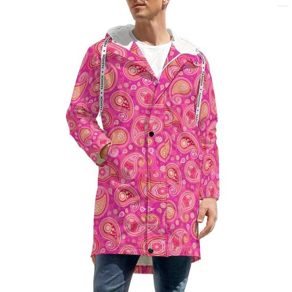 Gabardina para hombre Elegante Estampado de Paisley Grueso Casual Hombre Vintage Floral Chaquetas largas de invierno Modern Trendy Zip Up Windbreakers Plus Size 6XL