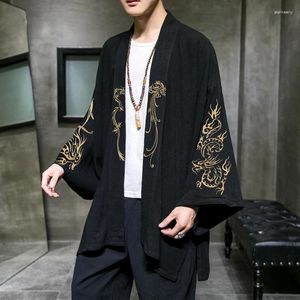 Heren Trenchcoats Borduurjas Katoen Hanfu Linnen Chinese Stijl Gewaad Vest Jas Casual Oversized Kimono 5XL Oude Mannelijke