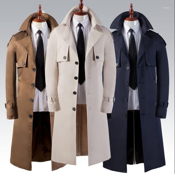 Abrigos de zanjas para hombres Inglaterra Hombre Hombre Hombre Abrigo largo de un solo pecho Ropa de hombre Slim Fit Abrigo de negocios Manga Primavera Otoño Coreano