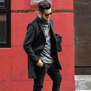 Heren Trench Coats England Style Mens Cashmere Wol Overcoat Streetwear Office Casual Single Button Slim Coat Autumn Winter Black Formal