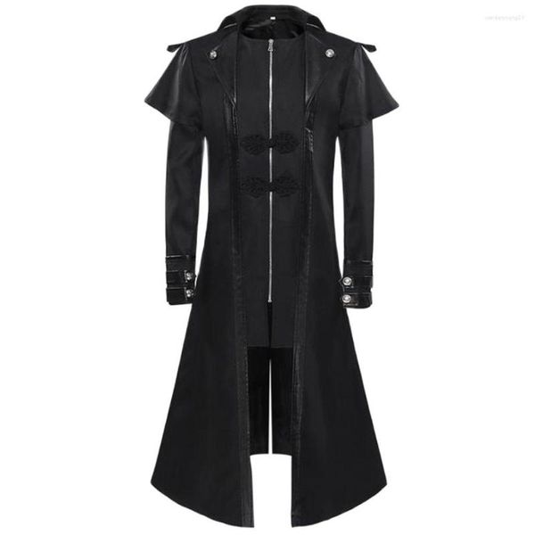 Trenchs de hommes manteaux européens américains robe masculine médiévale rétro vêtements mi-longueur punk smoking jusqu'à longs vêtements d'extérieur style sombre pardessus