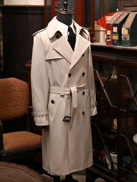 Trench Coats Men's Extra Long Coat Double Breasted Military Style Breaker