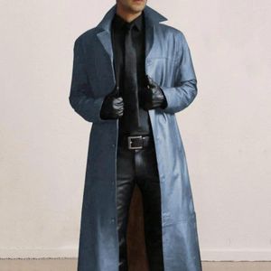 Trenchs de hommes Automne Hommes Veste Élégant Faux Cuir Manteau avec col rabattu Coupe-vent Design Slim Fit Streetwear pour Long
