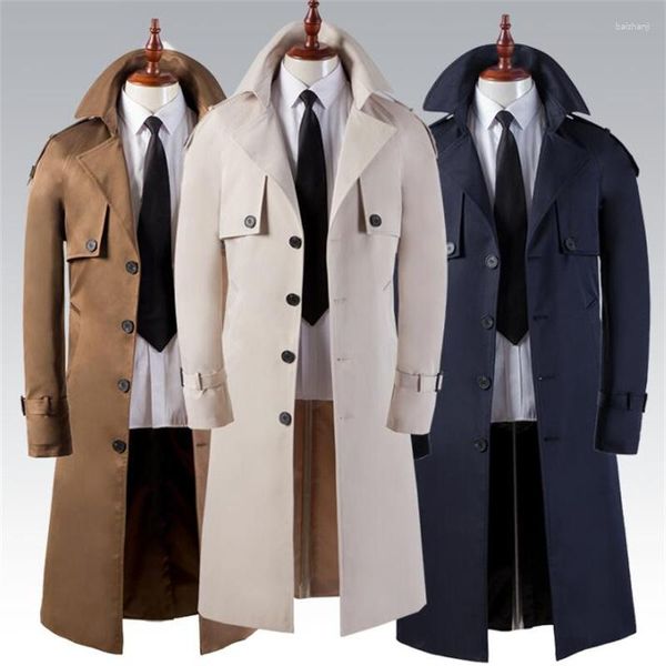 Gabardinas para hombres Moda 2023 Primavera Otoño Cortavientos Ropa súper larga Sobre la rodilla Slim Business Casual Abrigo Británico