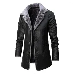 Trench Coats Mashion Business Business décontracté Middle et Long Collar Brillbreaker Cuir en cuir en cuir Pu Pu Winter Vestes pour hommes