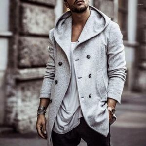 Heren Trench Coats Fashion Men's Long Coat Wol Blend Mouw Spring Casual Solid Color Jacket High Street Business 2022