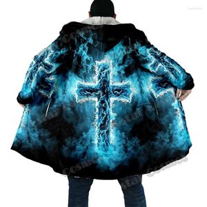 Heren trenchcoats mode wintermantel God Jezus patroon 3D all-inclusive afdrukken dikke wollen capuchon unisex casual warme jas