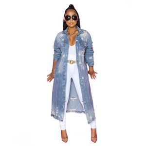 Heren Trench Coats Fashion Women's gescheurde Denim Wind Breakher Jacket Cardigan Cloak-serie met lange mouwen