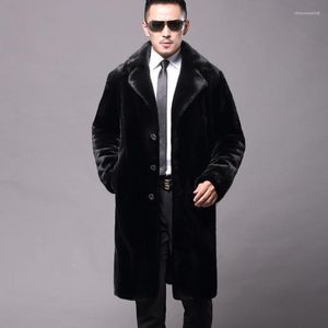 Trenchs pour hommes Manteaux en fausse fourrure Veste d'hiver mi-longue Épaissir Chaud Doux Moelleux Fuzzy Pardessus Parka Élégant De Luxe En Plein Air Revers Outwears