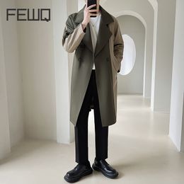 Trenchcoats voor heren FEWQ licht volwassen high-end halflange loszittende Koreaanse mode-jas windjack 2023 contrast mannelijk 24X1597 230912
