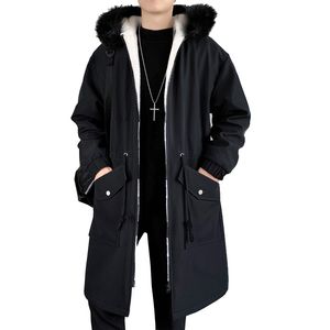 Hombres s Trench Coats Fur Hooded Winter Mens Casual Long Solid Coat Male Windbreaker Outwear 221007