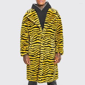 Trenchcoats voor heren, bontbestendig, lang windjack voor heren, helder zebrapatroon, straatmode, persoonlijkheid, herfst- en winterstijl