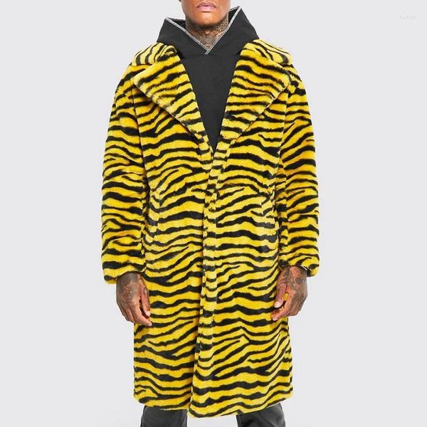 Trenchs pour hommes Manteaux de fourrure Preuve Long coupe-vent pour hommes Bright Zebra Motif Street Fashion Personnalité Automne et hiver Style