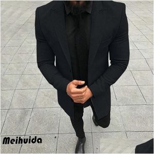 Gabardinas para hombres Abrigo para caballeros Nuevo diseñador de moda Hombres Largo Otoño Invierno Un solo pecho A prueba de viento Delgado Tallas grandes Entrega de gota Dhgq0