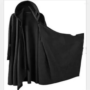 Herengeul Lagen Gothic mantel Mantel Solid Loose Winddichte jas Men Chic Winter Lange Cape Poncho Hombre Jackets Hooded Robe Top