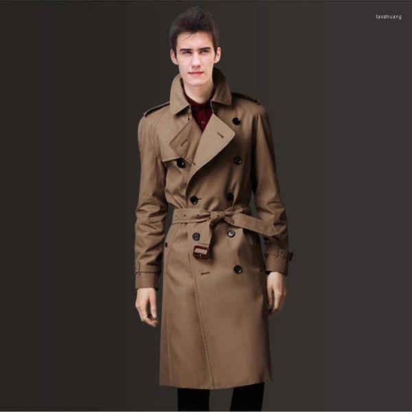 Hommes Trench Coats Guy's Windbreaker Angleterre Slim Fit Manteau Printemps Automne Hiver Double Boutonnage Europe Et Amérique Loisirs Long