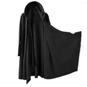 Heren Trench Coats Halloween Kostuum Unisex Hip Hop Vintage Medieval Black Hooded Gothic Vampire Long Cloak Losse jas cosplay