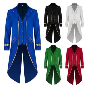 Heren Trench Coats Halloween Tuxedo Gotic Jacket Steampunk Tailcoat Lang middeleeuws kostuum Frock Gold Trim Fit 230424