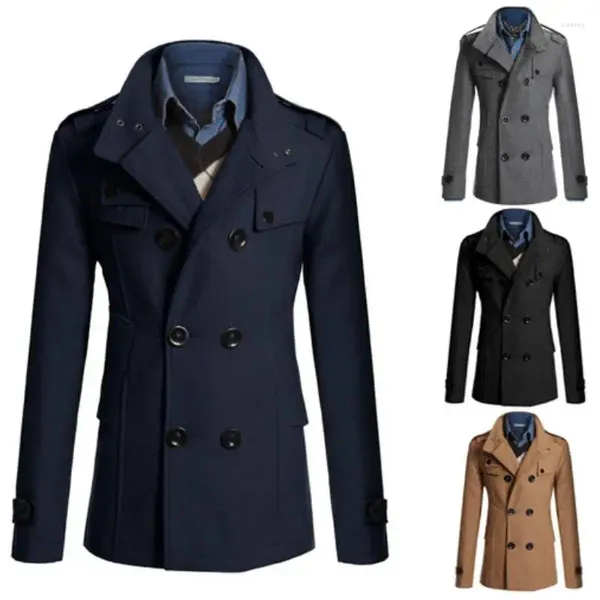 Trenchs pour hommes Beau manteau de laine d'automne et d'hiver de haute qualité coupe-vent long coupe-vent couleur unie double boutonnage épais