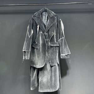 Heren Trenchcoats Hoge kwaliteit Versleten Niche Design Lange jas Straat Corduroy 2024 Persoonlijkheid Man Stijlvol Elegante jassen