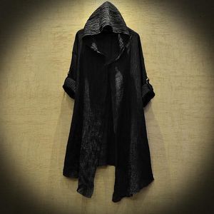 Heren Trench Coats Hip Hop Streetwear Linnen Mantel Dunne Mannen Lange Jas 2021 Black Cardigan Spring Summer Jacket