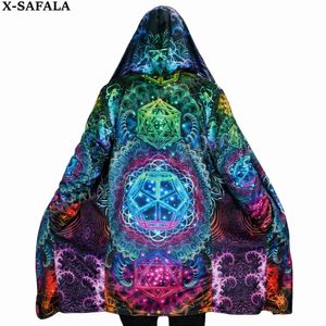 Men's Trench Coats Hippie Psychedelic Colorful Trippy Print Thick Warm Hooded Cloak Men Overcoat Coat Windproof Fleece Cape Robe Hooded Blanket-10 YQ231016