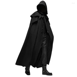 Heren trenchcoats met capuchon Effen losse heren zwarte mantel Middeleeuwse winddichte jas Chique winter lange cape Poncho Heren monnik bovenkleding jassen