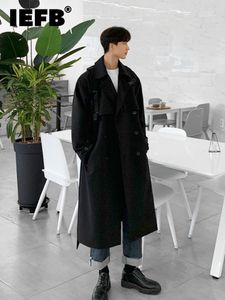 Trenchs de hommes IEFB porte une tendance coréenne coupe-vent mi-long vêtements amples beau manteau décontracté d'automne avec ceinture 4312 230904