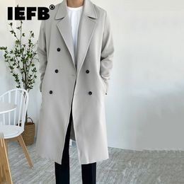Trenchcoats voor heren, IEFB-windjack, heren, Koreaanse stijl, middenlengte, dubbele rij knopen, losse casual mannelijke lange jas, trend, knap, kniehoog 9C1780 230826