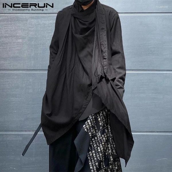 Gabardinas para hombres INCERUN Hombres Irregular Color Sólido Turtlneck Manga larga 2024 Moda Capa Ponchos Punk Streetwear Casual Delgado