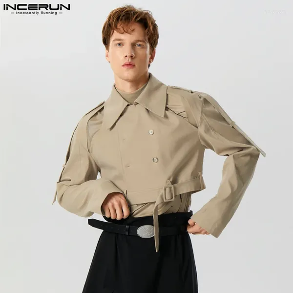 Trench Coats Incerun Tops 2024 American Style Fashionable Mens personnalité Hollow Suit Loisk