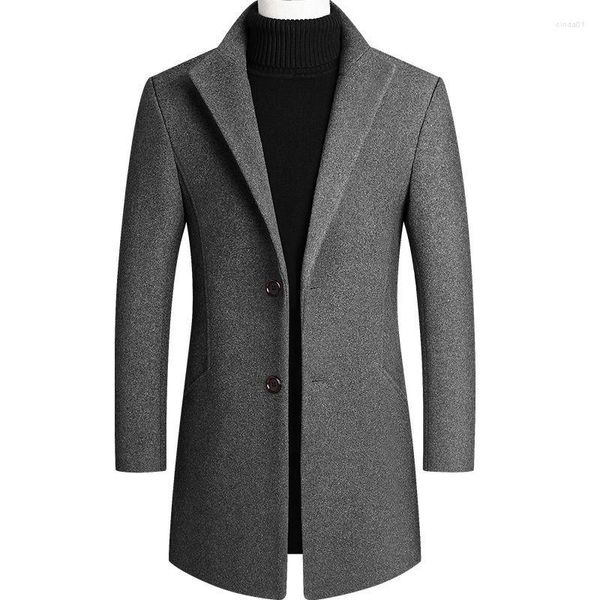 Hommes Trench Coats Veste Hiver Mode Hommes Slim Fit À Manches Longues Cardigans Mélanges Manteau Solide Hommes Laine