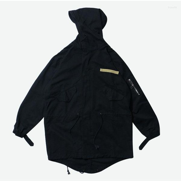 Gabardina para hombre estilo militar japonés Amekaji abrigo de algodón para hombre 2023 primavera otoño cintura alta cordón Casual chaqueta con capucha